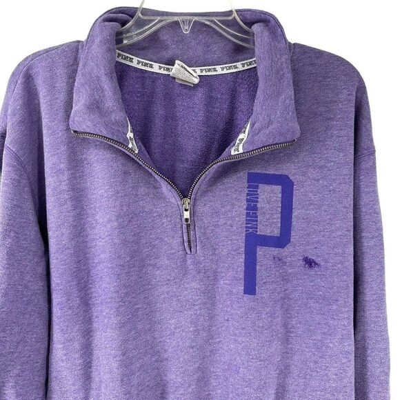 PINK Victorias Secret Quarter Zip Pullover Size L Purple Athleisure Sweatshirt - Picture 3 of 8